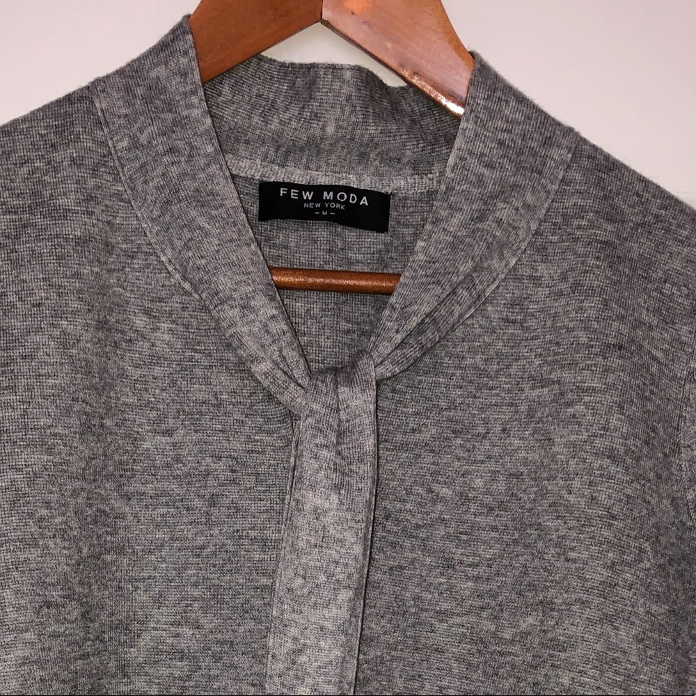 Few Moda Split Neck Tie Sweater In Heathered Gray.